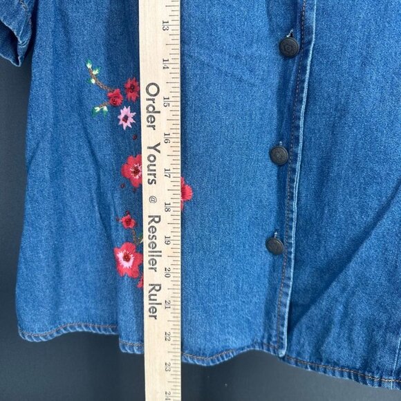 Vintage K Studio Plus Size 14 Denim Embroidered Floral Open Back Button Up Shirt - Picture 8 of 14